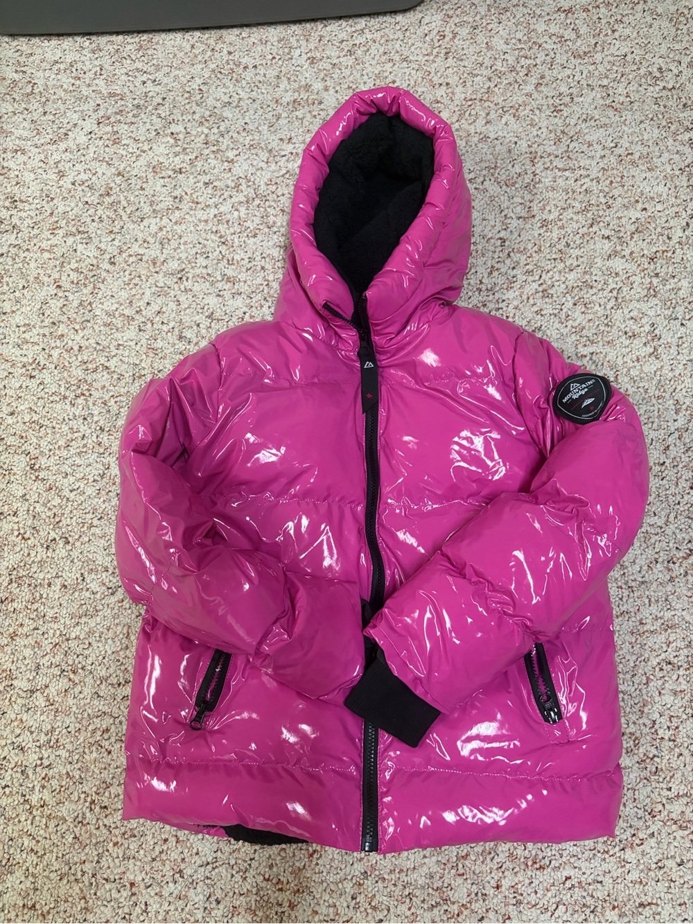 Kids' Glossy Hot Pink Hooded Puffer Jacket